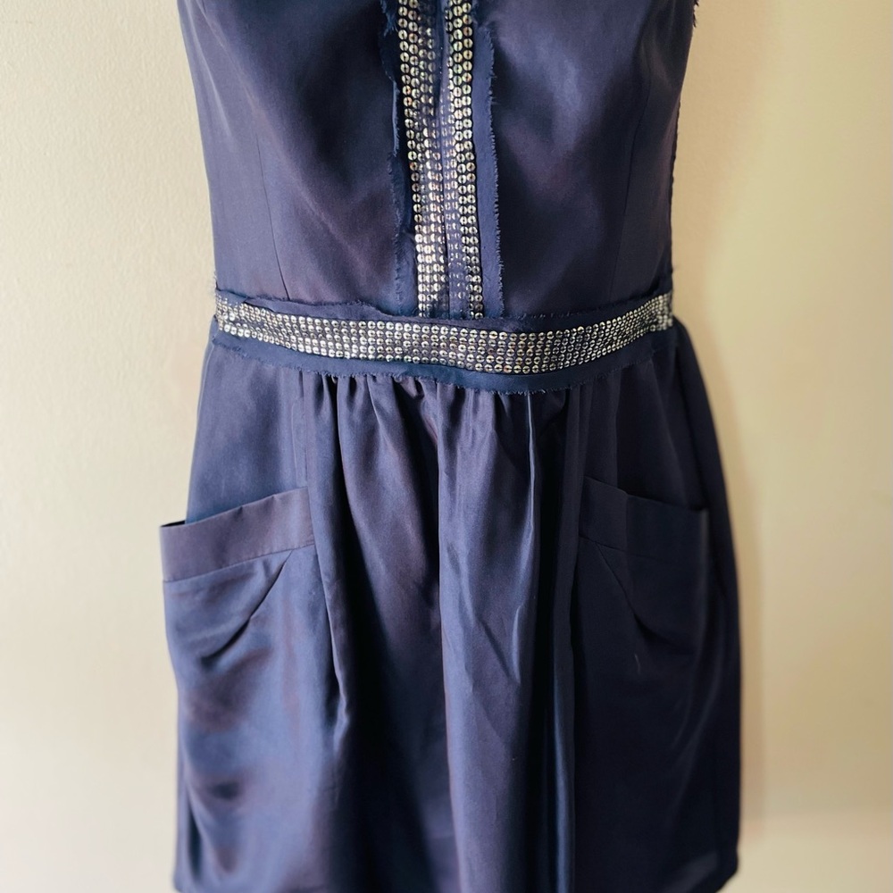 Rebecca Taylor Navy Blue Silk Strapless Cocktail Evening Dress - Sz 4 - Picture 2 of 10
